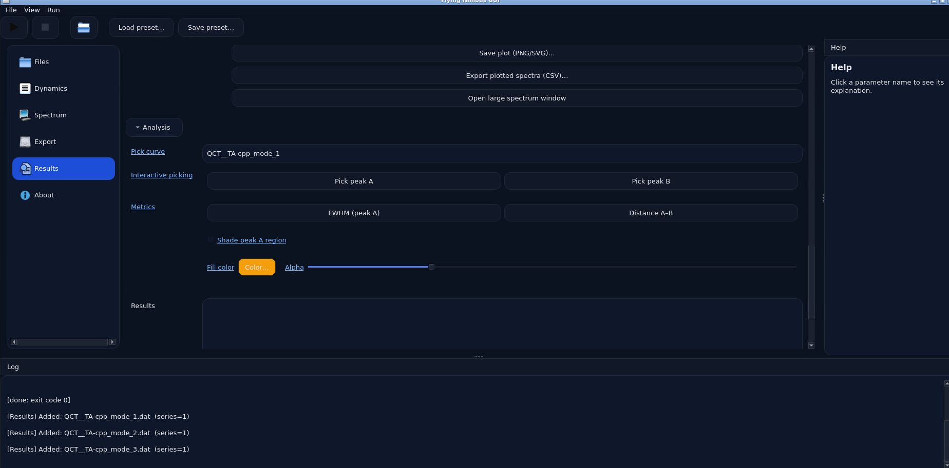 Flying Nimbus Results page: analysis controls