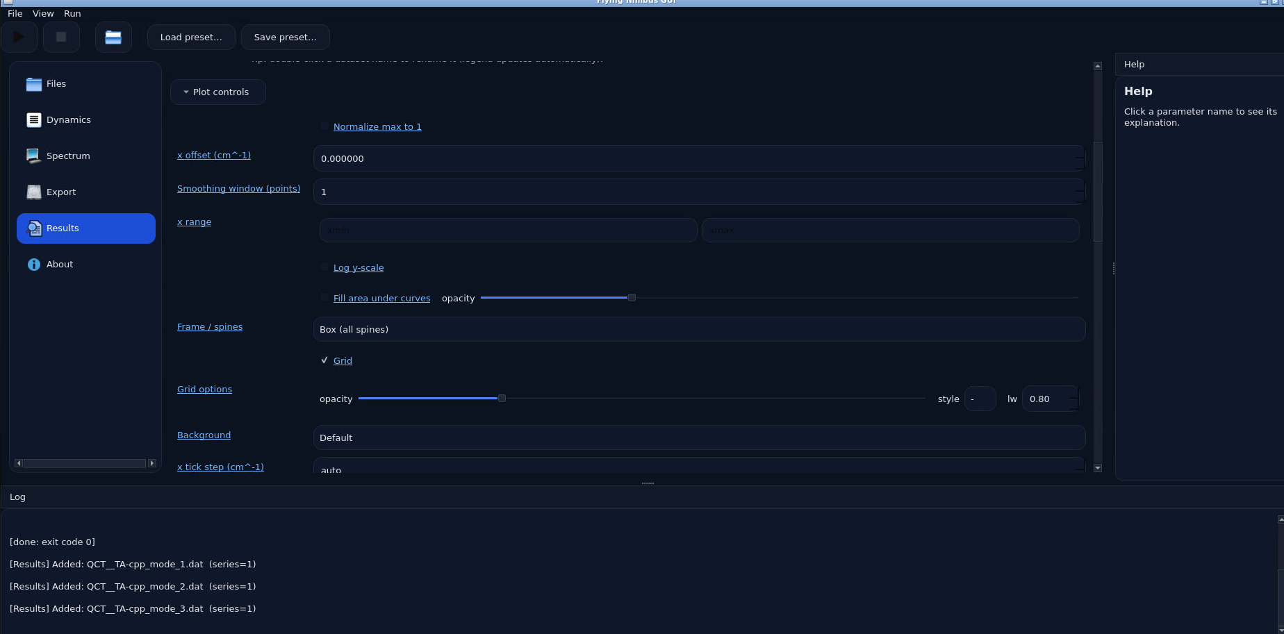 Flying Nimbus Results page: plot controls