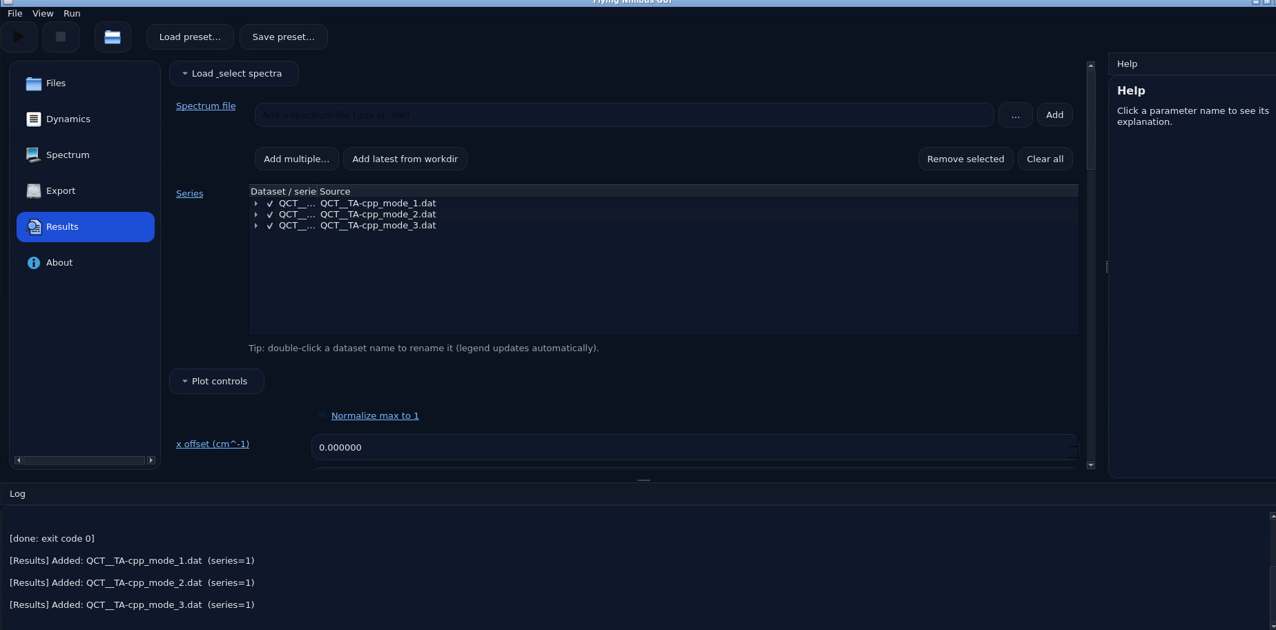 Flying Nimbus Results page: loading spectra